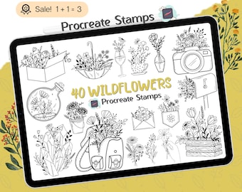 Stemple Procreate Wildflower, 40 pędzli do szablonów kwiatowych (do pobrania w wersji cyfrowej)