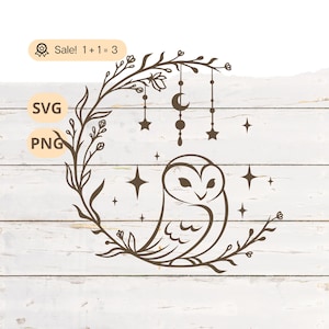 Eule und Wildblumen SVG PNG, Vogel SVG, Eule Shirt, Eule Tattoo, Eule Png, Natur svg, Feder svg, Wildblumen svg, Png, Clipart, Cricut, Shirt