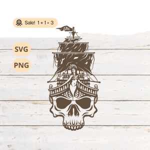 Pirate Ship Skull SVG PNG, Pirate svg, Ship svg, Skull svg, Skeleton SVG, Pirate Ship svg, Nautical svg, Pirate Ship Tattoo, Clipart, Shirt