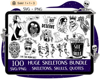 100 Dancing Skeleton SVG Bundle, Skeleton SVG, Skeleton Quotes, Skeleton file for Cricut, Skull svg, Sugar skull svg, Halloween svg, PNG