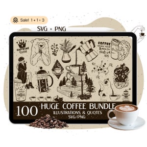 Lot de 100 énormes cafés SVG, SVG de café, citations de café, tasse à café svg, svg de tasse à café, fichier de coupe de café, café glacé svg, silhouette PNG