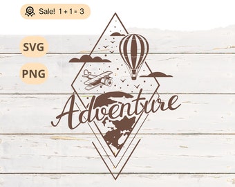 Adventure Travel SVG, Airplane, Balloon, World Map (Digital Download)