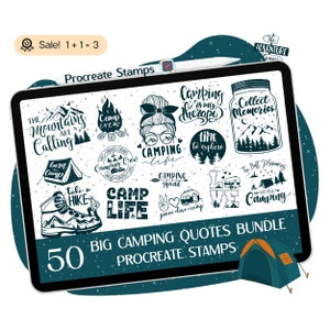 50 Camping Quotes Procreate STAMPS, Camping Procreate STAMPS, Camping signs brushes, Camp BRUSHES, Camper stamps, Doodle Tattoo Brush Stamp