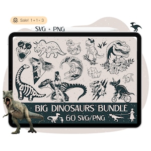 60 個の大きな恐竜 SVG バンドル、恐竜 SVG、Cricut 用の恐竜ファイル、恐竜カット ファイル、かわいい恐竜、恐竜 SVG、Trex SVG、PNG T シャツ クリップアート