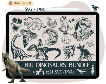 Dinosaur SVG Bundle, Cute Dino Clipart, T-Shirt Designs (60 SVG + 60 PNG)