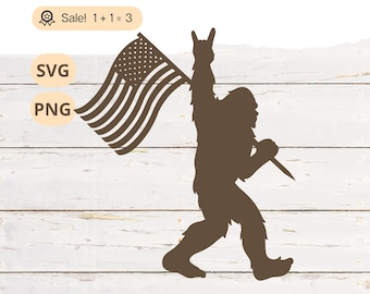 Wielka Stopa z amerykańską flagą SVG, Patriotyczny Yeti PNG (pobieranie cyfrowe)
