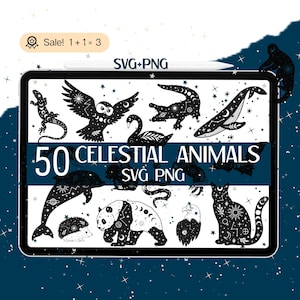 Pacote SVG de animais celestiais, 50 SVG celestial, arquivo de corte de animal para Cricut, SVG de animais da floresta, clipart de animais, silhueta, uso comercial