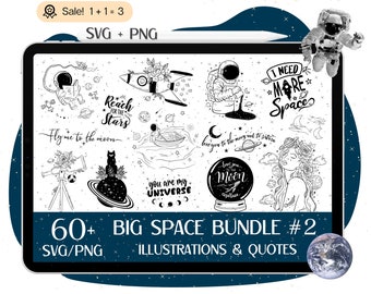 Space SVG Bundle, Celestial Astronaut Galaxy Designs (SVG, PNG)
