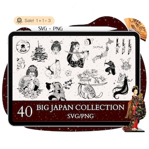 40 Big Japanese SVG Bundle, Japan SVG, Japan file for Cricut, Kitsune mask, Geisha, Sakura, Ninja svg, Japan Clipart PNG Tshirt Silhouette