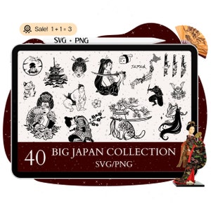 40 Big Japanese SVG Bundle, Japan SVG, Japan file for Cricut, Kitsune mask, Geisha, Sakura, Ninja svg, Japan Clipart PNG Tshirt Silhouette