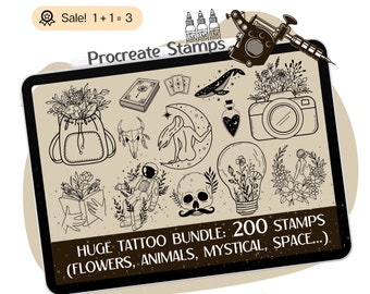 200 Tattoo Procreate STEMPEL, Tattoo-Designs, Procreate Tattoo STEMPEL, Stempel Bürsten, Doodle Procreate STEMPEL, Kommerzielle Nutzung, Brushset