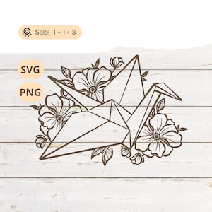 Grue en papier SVG PNG, origami grue svg, Svg cigogne, Svg japonais, Japon svg, svg fleur, Origami Svg, tatouage grue en origami, chemise, Silhouette