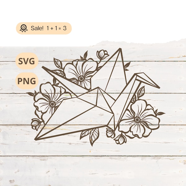 Paper Crane with SVG PNG, Origami Crane svg, Japanese Svg, Japan svg, Flower svg, Origami Svg, Origami Crane Tattoo, Shirt, Silhouette