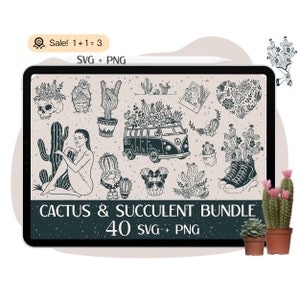 40 cactus sappige SVG-bundel, cactus SVG, sappige SVG, woestijn scène cactus SVG, westerse SVG, cactus png-bestand voor Cricut shirt clipart