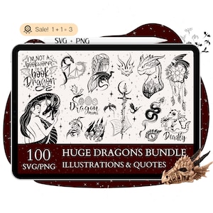 100 Magic Dragon SVG Bundle, Drago SVG, Citazioni di drago svg, Segni di drago, File di drago per Cricut, Drago cinese svg, Silhouette di maglietta PNG