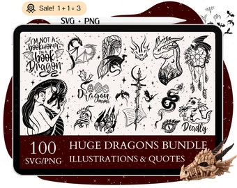 100 Magic Dragon SVG Bundle, Dragon SVG, Dragon Quotes svg, Dragon Signs, Dragon file for Cricut, Chinese dragon svg, PNG Tshirt Silhouette
