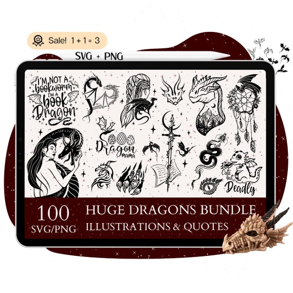100 Magic Dragon SVG Bundle, Dragon SVG, Dragon Quotes svg, Dragon Signs, Dragon file for Cricut, Chinese dragon svg, PNG Tshirt Silhouette