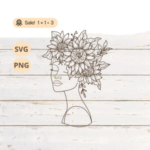 Girasol Mujer Cara SVG PNG, Mujer Floral Svg, Flor Mujer Svg, Girasol Svg, Chica Svg, Mujer Svg, Tatuaje de Girasol, Png, Camisa, Clipart