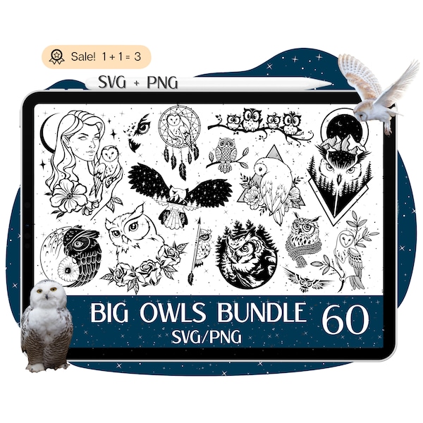 60 Big Owl SVG Bundle, Owl SVG, Owl file for Cricut, Owl Cut file, Bird Svg, Owl Clipart, Owl Ornament, Owl PNG, Owl Tshirt, Owl Silhouette