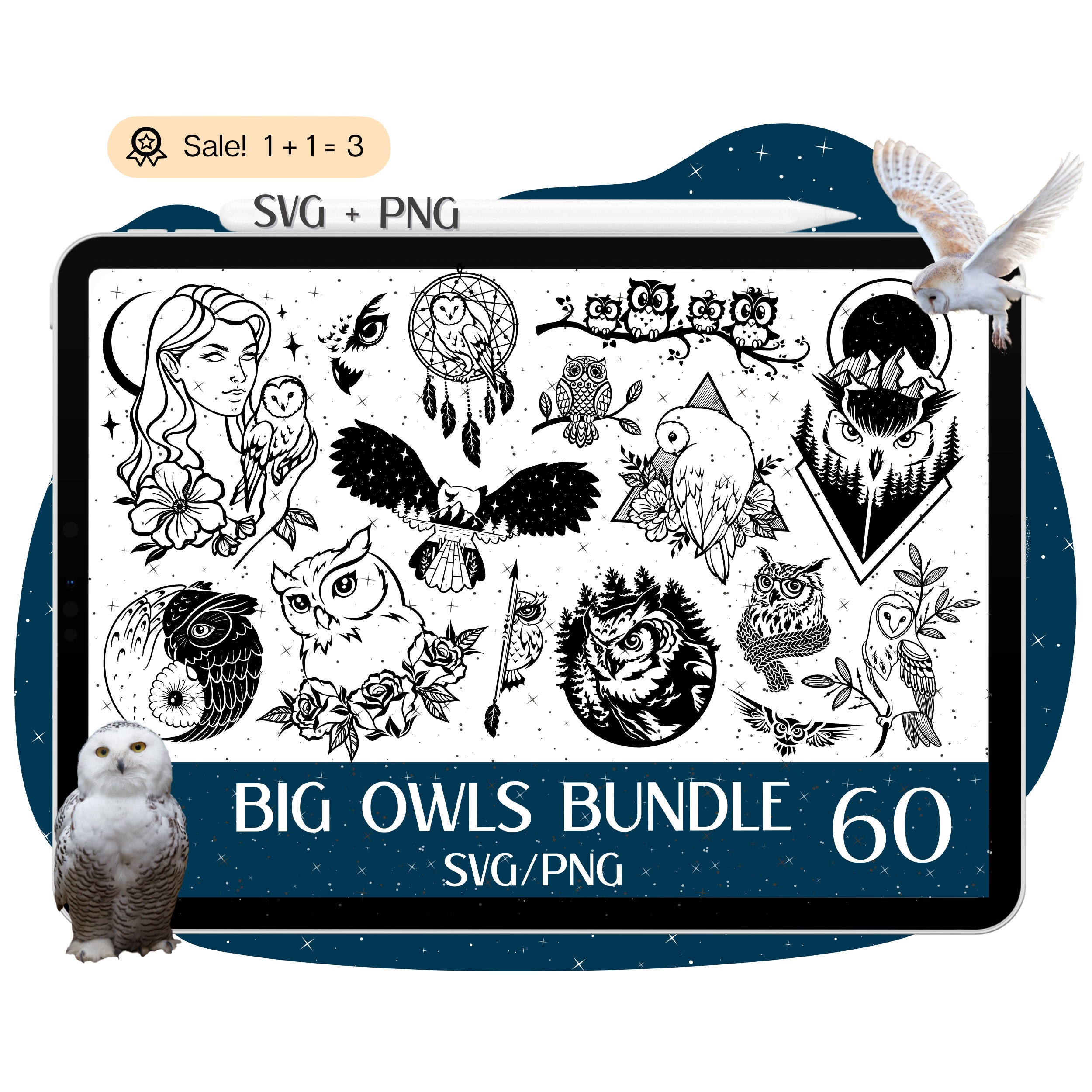 60 Big Owl SVG Bundle, Owl SVG, Owl file for Cricut, Owl Cut file, Bird Svg, Owl Clipart, Owl Orname