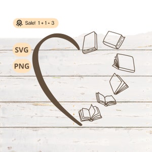 Boeken hart SVG PNG, boek SVG, boek minnaar SVG, lezen SVG, boekenclub SVG, lezen leraar SVG, boek shirt, tattoo, cut-bestand, PNG, clipart