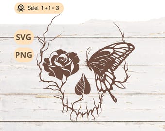 Rosa Farfalla Teschio SVG PNG, Clipart Tatuaggio, File Tagliato