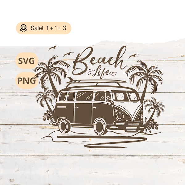 Beach Life Vun SVG PNG, Beach svg, Surfing SVG, Beach Life svg, Hippie Van svg, Camping Svg, Hawaiian svg, Hippie Bus Tattoo, Clipart, Shirt