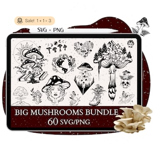 Lot de 60 champignons mystiques SVG, SVG champignon, sorcière Svg, Svg mystique, céleste, fichier champignon pour Cricut, PNG Silhouette de chemise