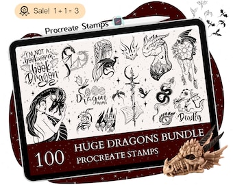 100 sellos de dragón para Procreate, diseños chinos (descarga digital)