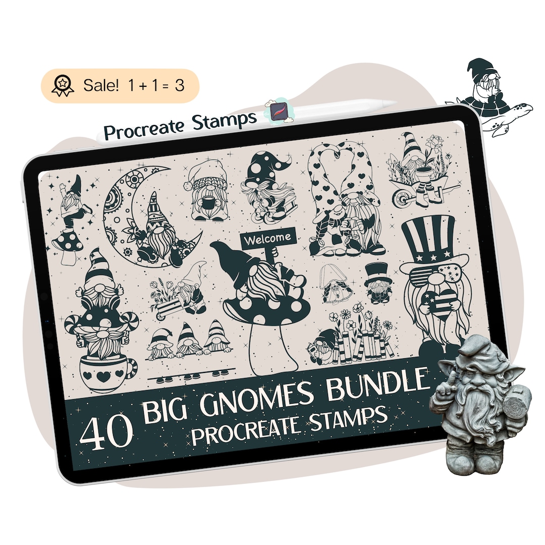 40 Gnome Procreate Stamps, Christmas Tattoo Doodle Brushes (commercial ...