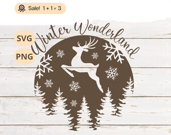 Winter Wonderland Deer SVG, Snowflake PNG (Digital Download)