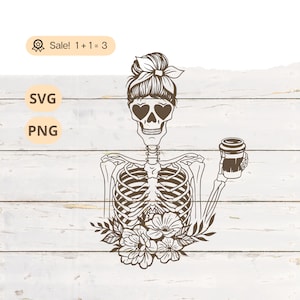 Skeleton Coffee SVG PNG, Skeleton SVG, Coffee Svg, tazza di caffè in formato svg, Halloween in formato svg, file di caffè scheletro per Cricut, Clipart, tatuaggio, maglietta