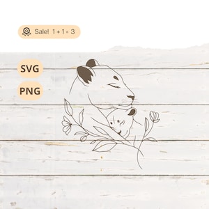 Mutter Löwin SVG PNG, Löwe SVG, Familientreffen Shirt Tattoo, Natur svg, Löwin svg, Schnittdatei, Clipart Cricut Wildflower svg Löwenjunges svg