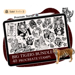40 Tigers Procreate STAMPS, Tiger Procreate BRUSHES, Tiger print STAMPS, Tiger Clipart, Tiger head stamps Tattoo Doodle Commercial use