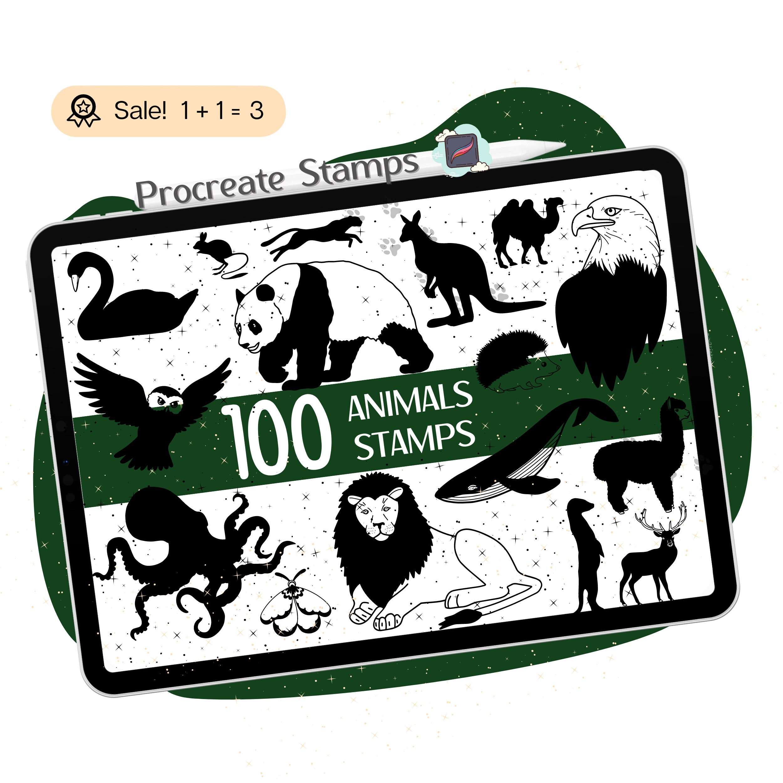 100 Animals Procreate STAMPS Procreate Animals Silhouette Etsy