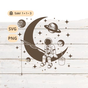 Espace pêche SVG PNG, espace Svg, pêche Svg, svg céleste, astronaute SVG, svg lune, tatouage astronaute pêche, des cliparts, chemise, Silhouette