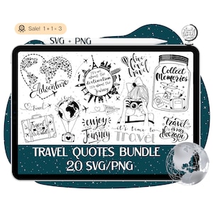 20 Pacote SVG de citações de viagem, Sinais de viagem, Citações de viagem, SVG de aventura, SVG de viagem para meninas, SVG de viagem, Svg de praia, SVG de férias, Camiseta Png