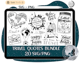 20 Travel Quotes SVG Bundle, Travel Signs, Journey Quotes, Adventure SVG, Girls trip svg, Road trip svg, Beach Svg, Vacation svg, Png Tshirt