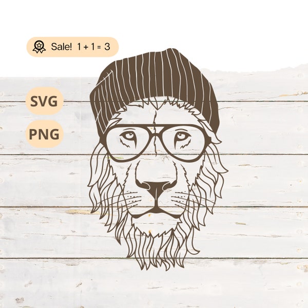 Stylish Lion With Glasses SVG PNG, Lion SVG, Lion Head svg, Animal Head svg, Lion King svg, Safari svg, Lion Png, Shirt, Tattoo, Cut file