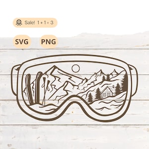 Ski Goggles With Mountain Landscape SVG PNG, Ski Goggles svg, Winter svg, Mountain svg, Ski Goggles With Mountain Landscape PNG Tattoo Shirt