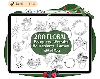 Flower SVG Bundle, 200 WildFlower SVG, Floral Cut File for Cricut, Botanical SVG, Floral Wreath Svg, Floral Svg, Png, Clipart, Doodle Svg