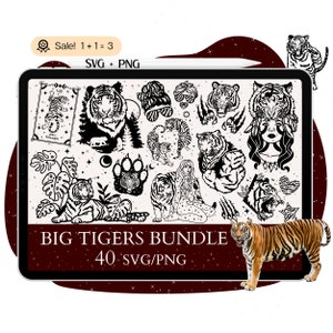40 Big Tiger SVG-bundel, tijger SVG, tijgerbestand voor Cricut, tijger gezicht svg, tijger hoofd svg, tijgerprint, tijger clipart tshirt png-silhouet