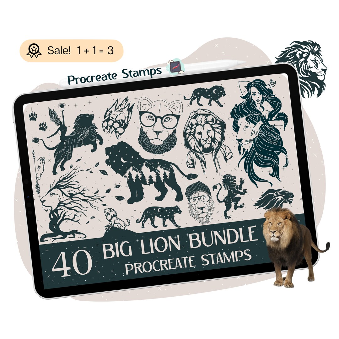 40 Lion Procreate STAMPS, Lion Procreate BRUSHES, Zodiac Procreate