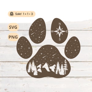 Pfotenabdruck mit Bergszene SVG PNG, Pfotenabdruck SVG, Berg SVG, Abenteuer svg, Wandern svg, Camping svg, Pfotenabdruck Png, Shirt, Tattoo