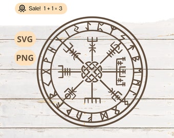 Vegvisir Viking Compass SVG PNG, Nordic Runes Clipart (Cut File)