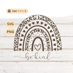 Leopard Print Rainbow SVG, Be kind svg, Leopard Print SVG, Boho Rainbow Svg, Rainbow file for Cricut, Clipart, Png, Tattoo, Shirt