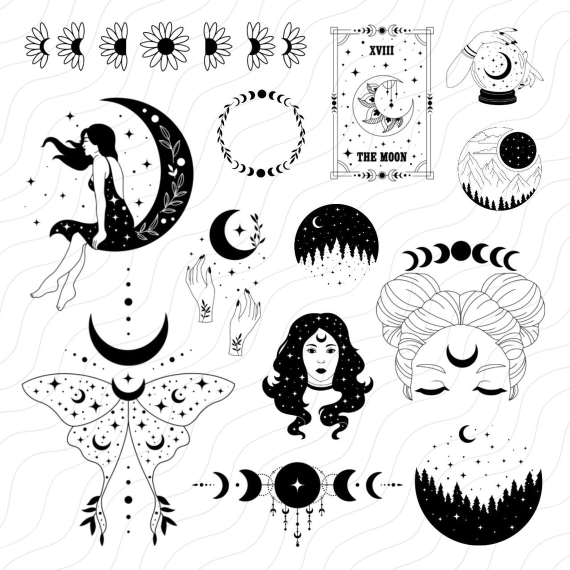 60 Pacote SVG de Lua Celestial, Lua SVG, Fase da Lua Svg, Citações de ...