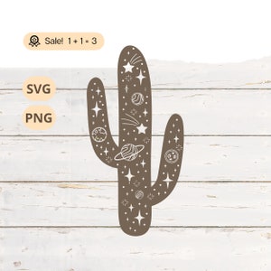 Cactus y espacio SVG PNG, Cactus SVG, Espacio SVG, Celestial Svg, Planta SVG, Archivo de cactus para Cricut, Camiseta de cactus, Tatuaje, Archivo de corte, Clipart