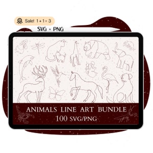 Lot de 100 dessins au trait animaux SVG, dessin au trait SVG, dessin au trait, fichier animaux pour Cricut, svg Animal, svg minimaliste, dessin au trait PNG Tshirt