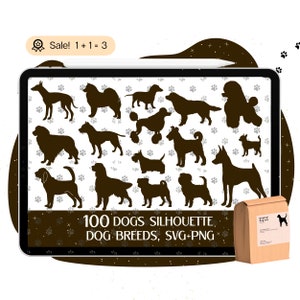 100 hondenras silhouet bundel, hond silhouet SVG-bestand, hondenrassen SVG, clipart honden-bestanden voor de Cricut, commercieel gebruik, hondenoverzicht, afdrukken